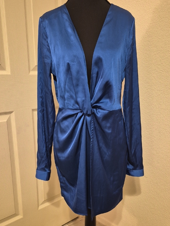 Fashion Nova Dresses & Skirts - Fashion Nova Royal Blue Satin Twist-Front Long Sleeve Dress